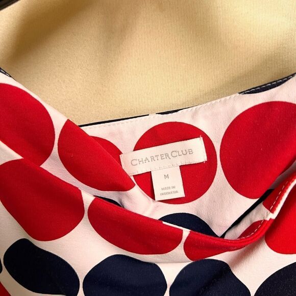 EUC Charter Club Sleeveless Top, Red, white & Blue Circles, Gold buttons #YC10 - Picture 5 of 6